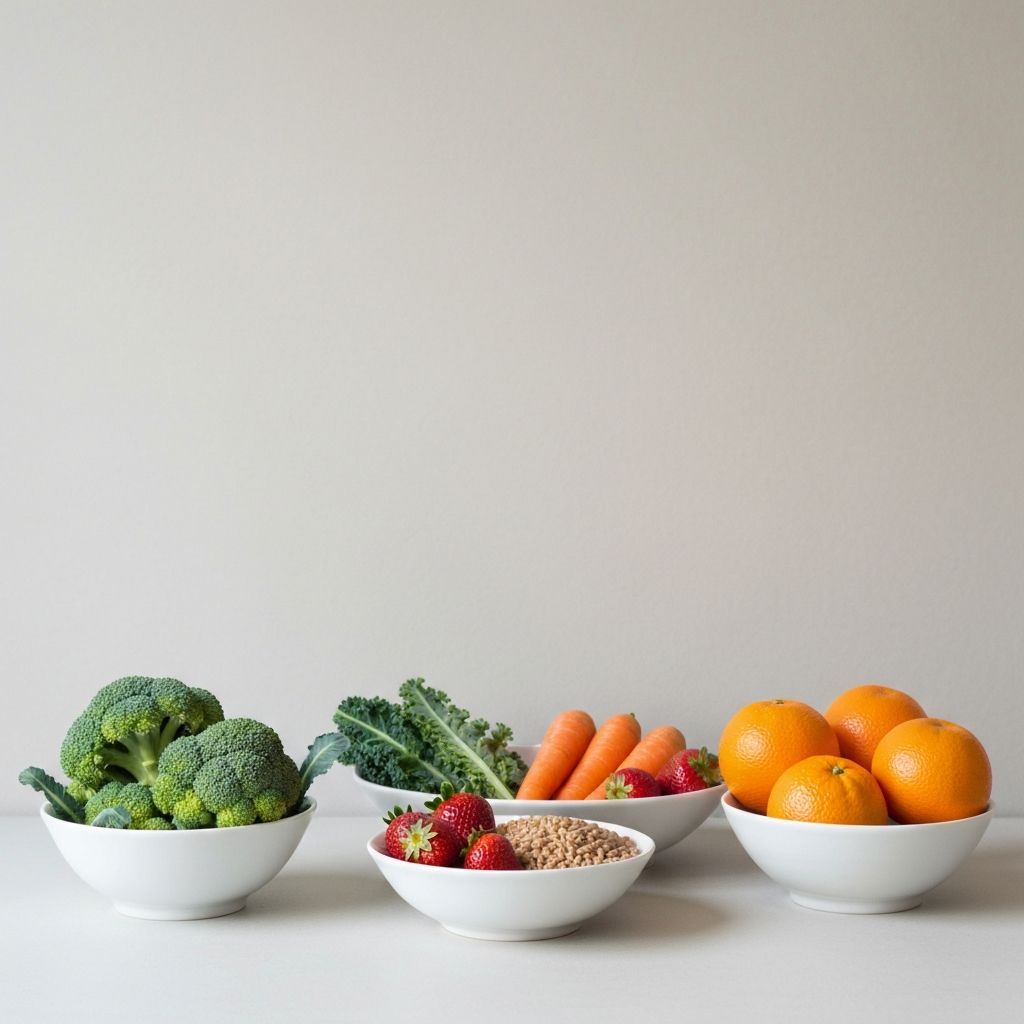 Yksinkertaiset terveelliset ruoka-aineet organisoituina peruskomponenteiksi